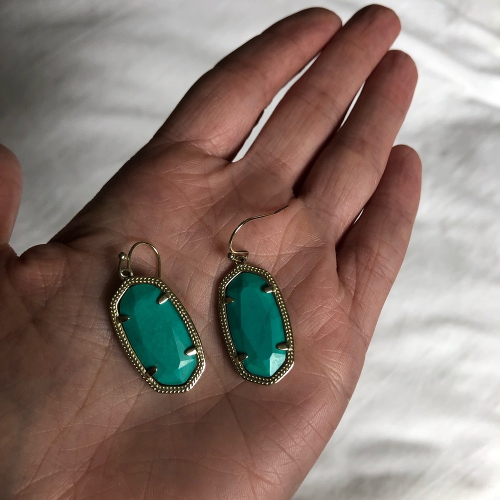 Small Kendra Scott Drop Earrings in Teal and Gold